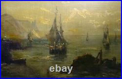Ancien Tableau / Huile sur toile signée. Marine, bateaux à voiles, paysage
