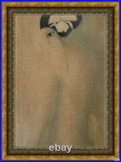 Ancien Tableau / Huile sur toile signée Tran LONG. Portrait Femme Nue