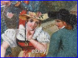 Ancien Tableau Jour de Fête à la Montagne Peinture Huile Oil Painting Dipinto