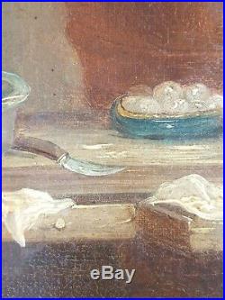 Ancien Tableau La Cuisine Peinture Huile Toile Antique Oil Painting Ölgemälde