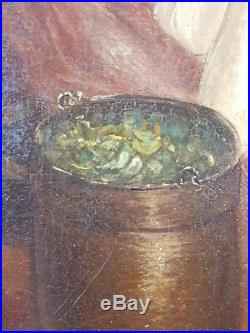 Ancien Tableau La Cuisine Peinture Huile Toile Antique Oil Painting Ölgemälde