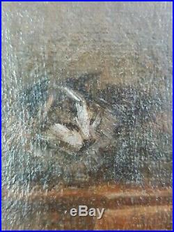 Ancien Tableau La Fileuse Peinture Huile Toile Antique Oil Painting Ölgemälde