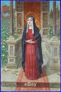 Ancien Tableau La Vierge Marie Peinture Huile Antique Oil Painting