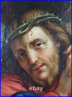 Ancien Tableau Le Portement de Croix Peinture Huile Antique Painting Christ