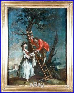 Ancien Tableau Les Oisillons Peinture Huile Antique Oil Painting