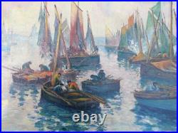 Ancien Tableau Marine Huile Sur Toile Voiliers