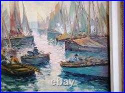 Ancien Tableau Marine Huile Sur Toile Voiliers