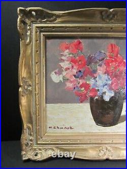 Ancien Tableau Peinture Huile Bouquet De Fleurs Pois De Senteur/oeuvre D'art