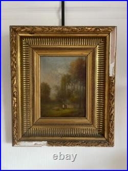 Ancien Tableau Peinture Huile Toile XIXème 19ème Champ Paysan Berger Automne