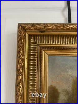 Ancien Tableau Peinture Huile Toile XIXème 19ème Champ Paysan Berger Automne