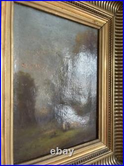 Ancien Tableau Peinture Huile Toile XIXème 19ème Champ Paysan Berger Automne
