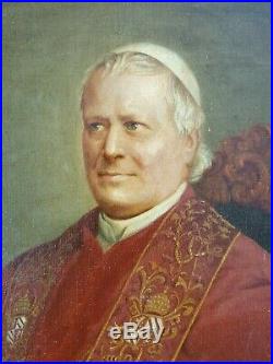 Ancien Tableau Portrait du Pape Pie IX Peinture Huile Antique Oil Painting