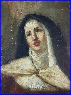 Ancien Tableau Sainte Thérèse d'Avila Peinture Huile Antique Oil Painting