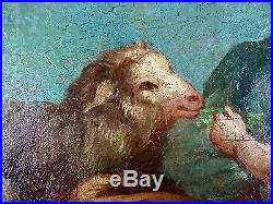 Ancien Tableau Scène Pastorale Peinture Huile Antique Oil Painting
