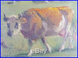 Ancien Tableau Vaches au Pré Peinture Huile Antique Oil Painting