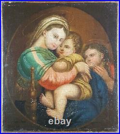 Ancien Tableau Vierge à la Chaise Peinture Huile Antique Oil Painting Dipinto
