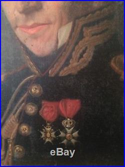Ancien Tableau XIXe Portrait Officier à la Légion d'Honneur Colonel d'Artillerie