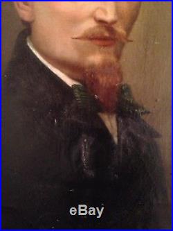 Ancien Tableau XIXe Portrait d'Homme Huile sur Toile 19è A restaurer