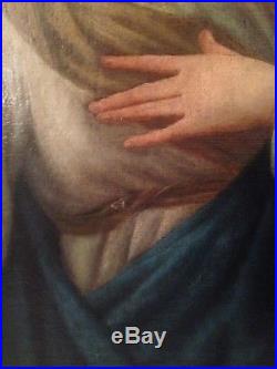 Ancien Tableau XVIIIe Portrait de la Vierge Huile sur Toile 18th