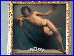 Ancien beau nu académique masculin académie d'homme XIX huile sur toile tableau