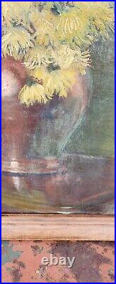 Ancien grand tableau huile sur toile bouquet de Fleurs