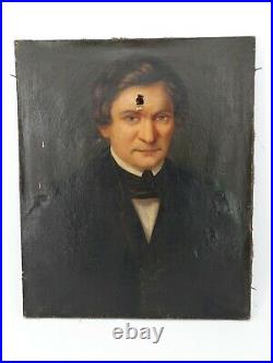 Ancien portrait d'homme époque XIX ème s, huile sur toile