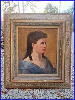 Ancien portrait de femme, huile sur toile