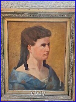 Ancien portrait de femme, huile sur toile