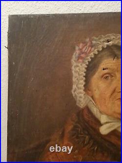 Ancien portrait de femme huile sur toile XIX ème s