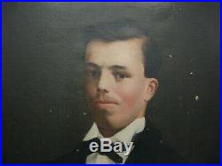Ancien portrait de jeune homme, Huile sur toile, XIXème