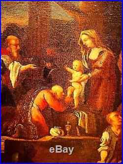 Ancien tableau HST Adoration des Mages religion Jan Miel école Italienne XVIIe