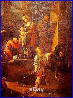 Ancien tableau HST Adoration des Mages religion Jan Miel école Italienne XVIIe