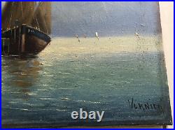 Ancien tableau HST Peinture Marine Voiliers JULES VERNIER 1862-1937 XIXème