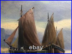 Ancien tableau HST Peinture Marine Voiliers JULES VERNIER 1862-1937 XIXème