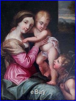 Ancien tableau, HST, Vierge à l'enfant, St Jean Baptiste, école italienne, XVIIe