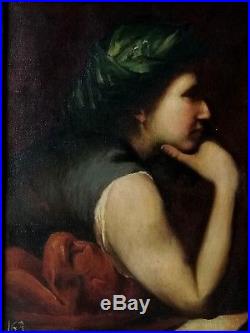 Ancien tableau, HST, portrait de femme, sybille, Musée Del Prado, Henner, déb XXe Rare