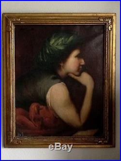 Ancien tableau, HST, portrait de femme, sybille, Musée Del Prado, Henner, déb XXe Rare