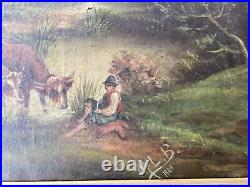 Ancien tableau Huile sur Toile signée M. L. B. 1904 Barbizon dimensions 54 x 65 cm