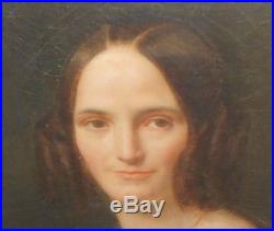 Ancien tableau XIX è huile sur toile Portrait Femme Empire Restauration