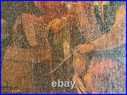 Ancien tableau du 17ème huile sur toile scène de vie dans une cuisine, fumeur