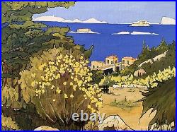 Ancien tableau huile peinture sur toile paysage fauve Calanques Marseille Îles