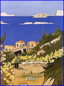 Ancien tableau huile peinture sur toile paysage fauve Calanques Marseille Îles