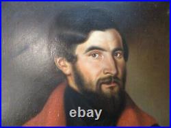 Ancien tableau huile sur toile epoque XIXe portrait d homme elegant a la barbe