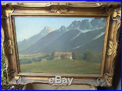 Ancien tableau, huile sur toile, montagne chalet signature LUDIN 1922