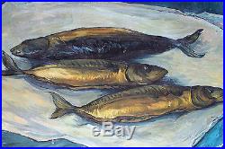 Ancien tableau huile sur toile nature morte au poissons signé Soutine