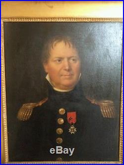Ancien tableau huile sur toile portrait d'officier18éme