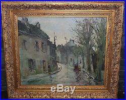 Ancien tableau huile sur toile rue de paris signé Oguiss Montmartre 1950