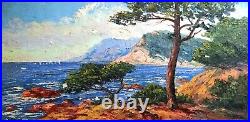 Ancien tableau huile toile fauvisme paysage marin pinède Toulon Cassis signé