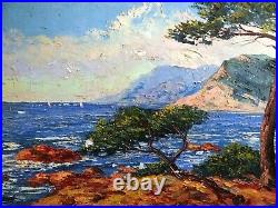 Ancien tableau huile toile fauvisme paysage marin pinède Toulon Cassis signé