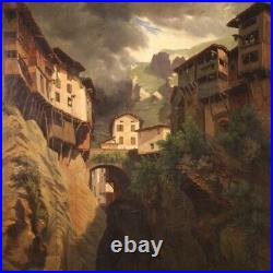 Ancien tableau peinture huile sur toile signé paysage cadre 800 19ème siècle